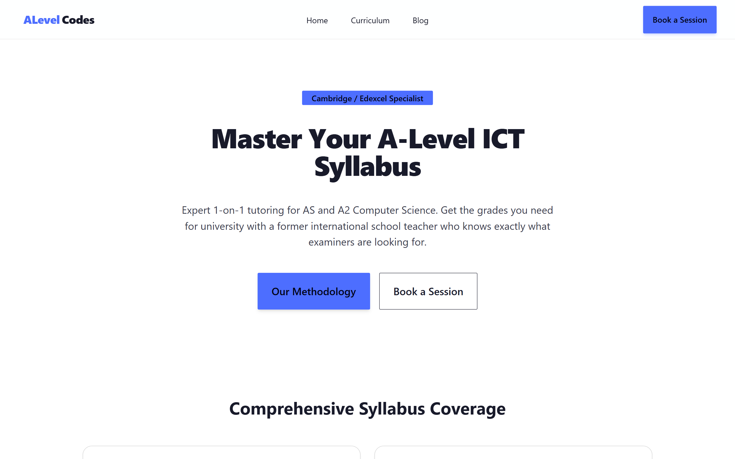 A Level Codes desktop view